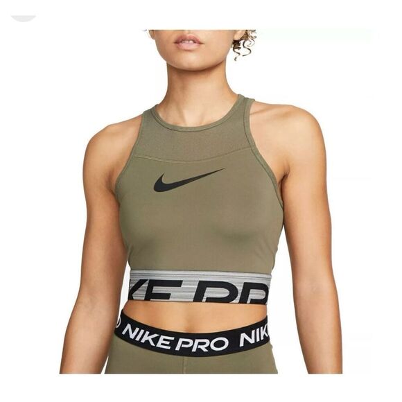 NIKE PRO Green DRI-FIT Cropped Graphic Mesh Training Tank Top Women’s XL - Picture 1 of 6